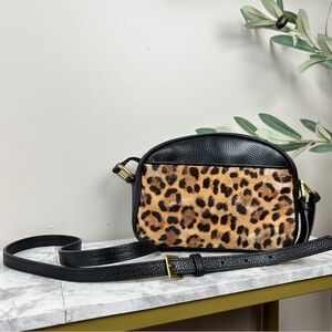 J CREW Devon Camera Leopard Calf Hair Leather Crossbody Bag